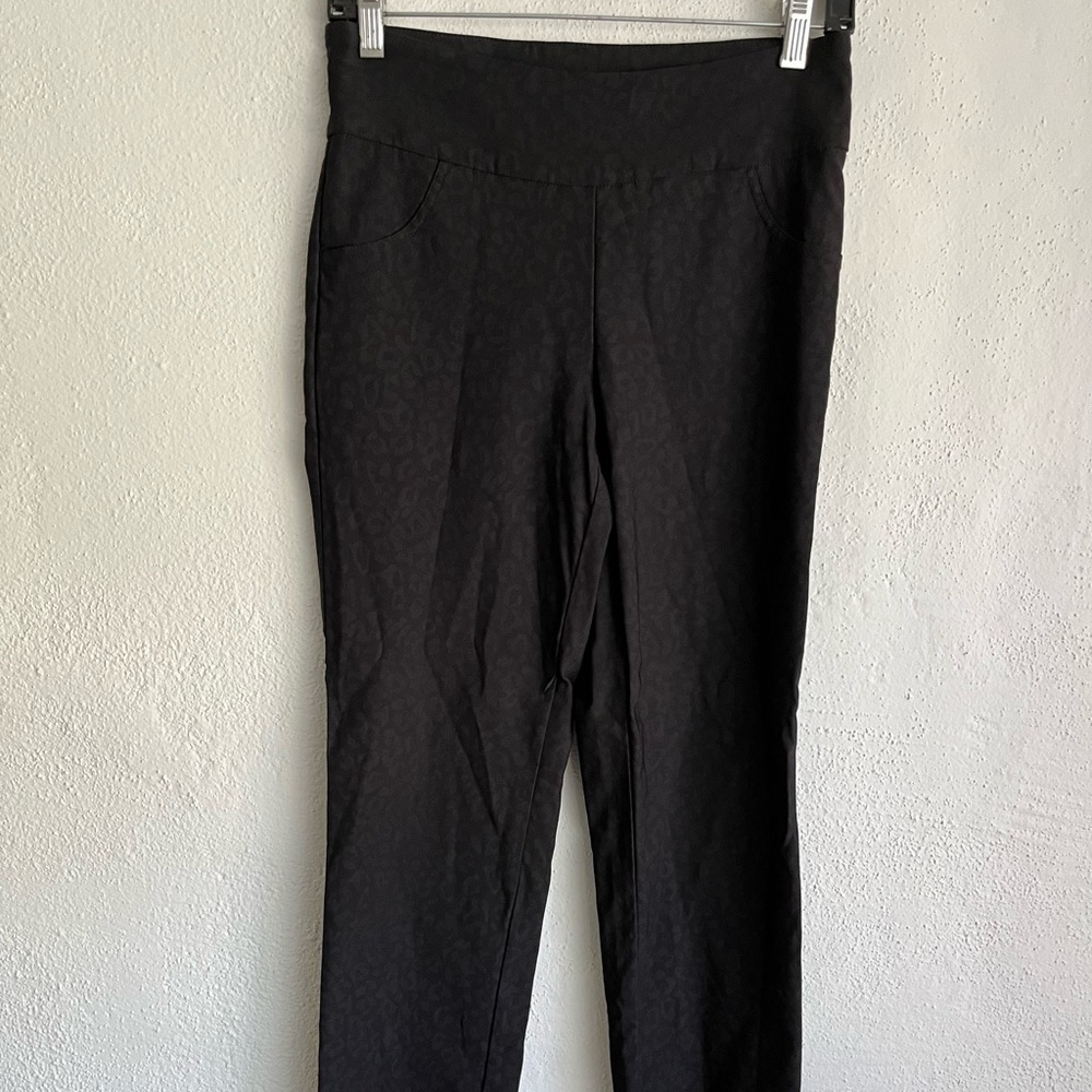LIOR Paris Woman Black Animal Print Pull Up Pants , Size 4